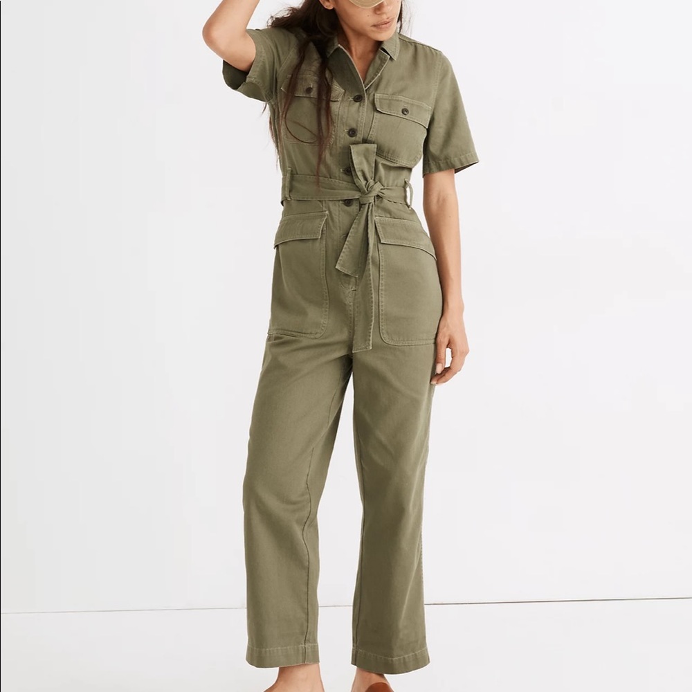 Curvy Tie-Waist Military Jumpsuit